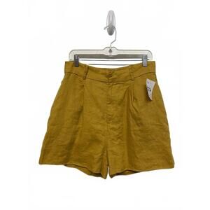 Aureta Mustard Yellow Women's Shorts Size Large 32” 100% Linen Cotton Preppy